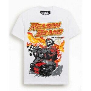 Reason Dodge Men’s White SRT Challenger Skull Flames Cotton T-Shirt Size L